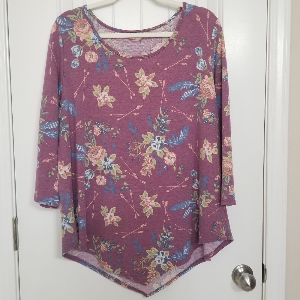 Purple 3 quarter sleeve plus size shirt
